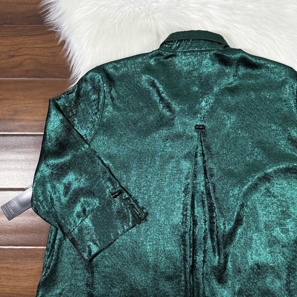 Ali Miles Women's Size 1X Green Shimmer Wired Collar Button Up Tunic‎ Top Shirt - Picture 8 of 9